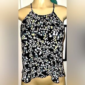 Hippie Rose Floral Drawstring Neckline Top Medium